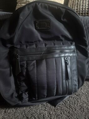 Steve Madden Black Quilted Nylon Backpack with Zip Front Pockets